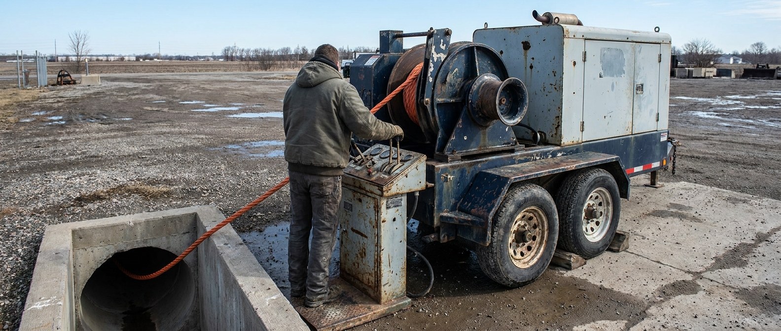 оператор у trailer mounted capstan winch
