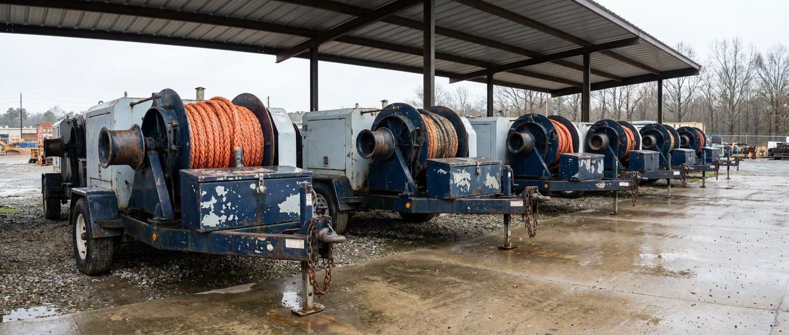 trailer mounted capstan winch в ряду на площадке